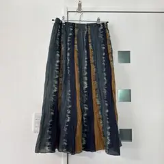 美品　フレアスカート Mサイズ ネイビー オレンジ ストライプ　ウエストゴム