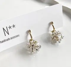 478 ガラスビーズ フープ ゴールド ハンドメイドピアス イヤリング