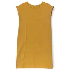 GU半袖 チュニック ワンピース　Vネック カットソー　綿　シンプル　マスタード