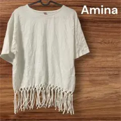 Amina アミナ フリンジ付き半袖Tシャツ ホワイト 白 カットソーのサムネイル
