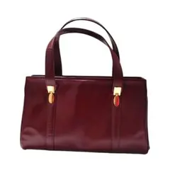 美品　ハンドバッグ　ブラウン レザー トートバッグ　赤茶色　レトロ　がま口