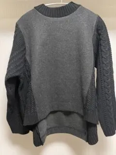 グレー ケーブルニット袖 長袖セーター