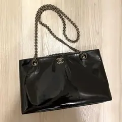 【SALE】CHANEL エナメル チェーンショルダーバッグ ブラックのサムネイル