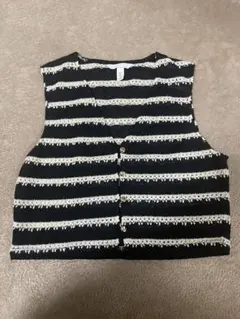 H&M 黒白ストライプ ニットベスト ノースリーブ