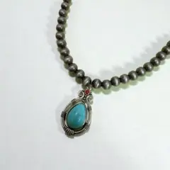 ターコイズ 燻 ネックレス 赤 インディアン ジュエリー ナバホ族