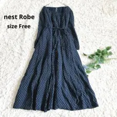 ✖︎ ネストローブ シャツワンピース ロングワンピース ネイビー 紺 フリー 10 ネストローブ シャツワンピース ロングワンピース ネイビー