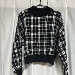 チェック柄クロップドニット M