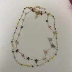 ハンドメイド 二連風 カラフルビーズネックレス