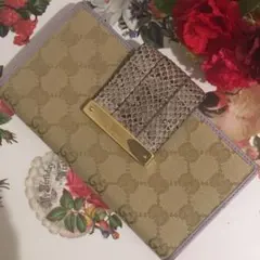 ✨美品✨GUCCI グッチ GGキャンバス 長財布 パイソン ベージュ×薄紫