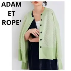 ADAM ET ROPE'・ジャカードカーディガン 緑 × アイボリー