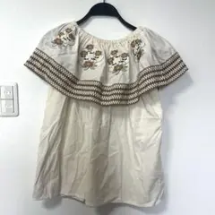 未使用【メキシコ 刺繍】アイボリー半袖チュニック