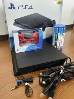 PlayStation 4 本体(箱付き)+ 赤色コントローラー+ ゲーム5本