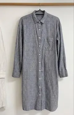 無印良品　ストライプ 長袖シャツワンピース M