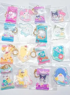 サンリオ アクリルステッカー シール お菓子 袋風 キーホルダー 16種類セット