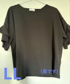 フリル袖 Tシャツ 半袖　ＬＬ　黒