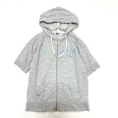【ロキシー】Y2K ジップパーカー 半袖 ラグランスリーブ 刺繍ロゴ 綿混 S