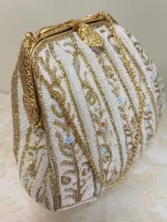 ビーズ装飾 フォーマルバッグ ホワイト/ゴールド