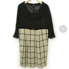 グレースコンチネンタル　チェック柄シルク切り替えワンピース36