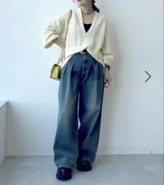 PAGE BOY ケーブルVネックプルオーバーニット（WEB限定）アイボリー