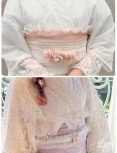 ホワイト 帯揚げ 帯飾り フリル パール レース　浴衣　着物 袴 振袖 チュール