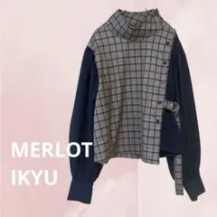 切り替えブラウス！MERLOT IKYU チェック柄 ボリューム袖のサムネイル