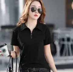 【新品・Mサイズ】シンプル＆万能なブラックポロシャツ｜オールシーズン対応