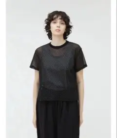 【美品】ミズイロインド　mizuiro ind メッシュドットクルーネックTのサムネイル