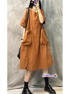 ハイウエスト Aラインワンピース 3色展開 着痩せ 大きなポケット カジュアル