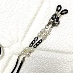 黒(ブラック) フェイクレザー メガネストラップ マスクストラップ チェーン