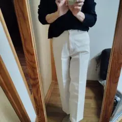 BACCA ホワイトデニムパンツ　ハイウエストスラックスパンツ　32