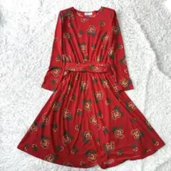 美品 Yves Saint Laurent ワンピース 花柄 赤 ストールのサムネイル