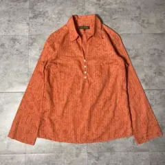 Eddie Bauer 花柄 ストライプ柄 長袖シャツ 袖フレア オレンジ PSのサムネイル
