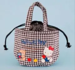 新品 ハローキティ レトロ 巾着ポーチ ギンガムチェック ディアゴスティーニ