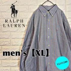 y210【Ralph Lauren】刺繍ロゴ長袖ボタンシャツ【メンズXL】