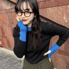 nugu バイカラー リブニット 長袖 ブラック ブルー