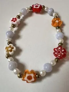 【ハンドメイド】カラフル花柄ブレスレット約18cm