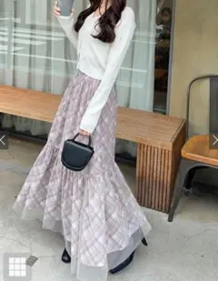 GRL シアーチェック柄バックレースアップスカート [pu47] ピンク