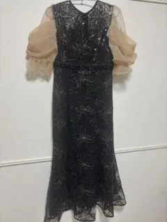 kana シアー素材 ボリューム袖 刺繍レース ワンピース グレー S - メルカリ