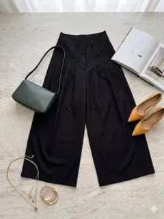 Heather ブラック ワイドパンツ スラックス タックワイドパンツ Sサイズ