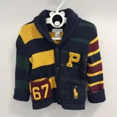 【クリーニング済】ポロラルフローレン　ニットカーディガン　ネイビー　黄　18M