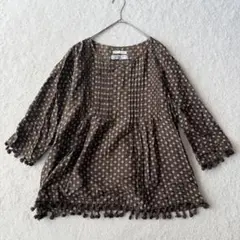 サニークラウズ 9分袖 シルク コットン ピンタック ブラウス M ブラウン 秋