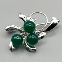 SILVER刻印あり　バーサタイル・シルバーと翡翠のフローラルブローチペンダント