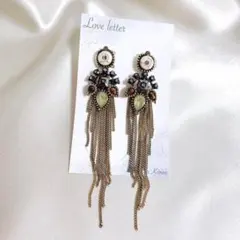 Lo.38 アンティークストーンロングピアス 韓国輸入 上品 春夏 パーティー