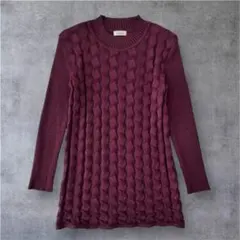 80's vintage ウール×シルク 立体編みニット 肩パッド 大人レトロ