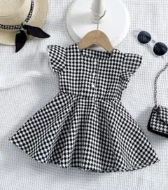 ベビー フリル袖 チェック柄ドレス 74-80CM (9-12M)