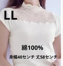 綿100% LLレース ハイネック 半袖 カットソー　タートルネック　新品　白のサムネイル