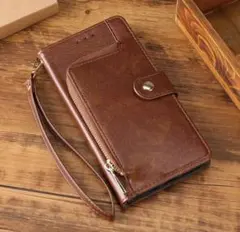 ブラウン多機能iPhone12ProMaxケース 財布小錢レザー フィルム付