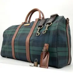 ポロラルフローレン 2way ボストンバッグ ショルダー チェック柄 レザー 緑
