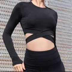 ブラッククロップトップパンツ セットヨガウエア