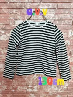 a.v.v. ボーダー柄 長袖Tシャツ 白×黒 130cm